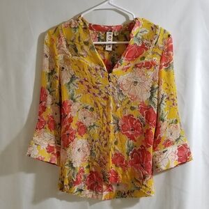 Anthropologie Dolan Women's Size S Yellow /Red Floral Blouse Top